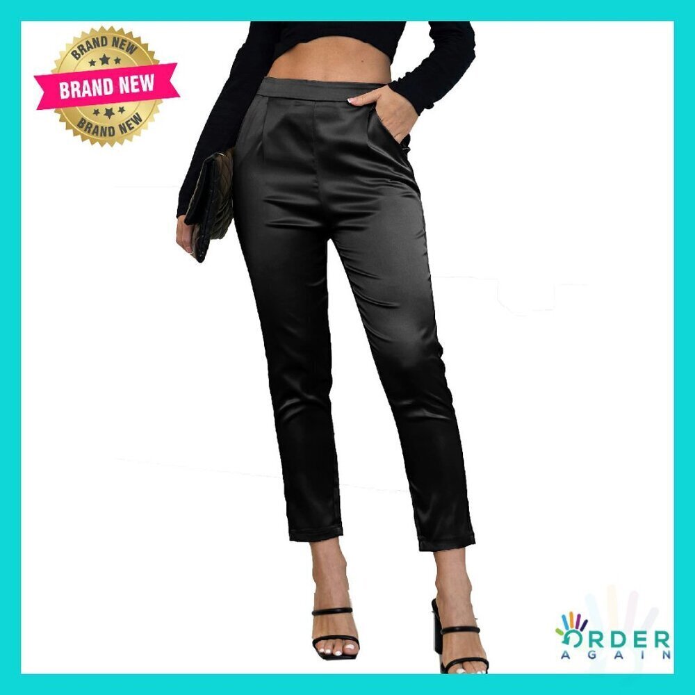 Satin Trousers Elegant Chic Work Wear High Waist Stretch Pleated Front